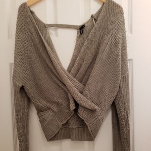 Moon & Madison Deep V-Neck Gray Wrap Sweater